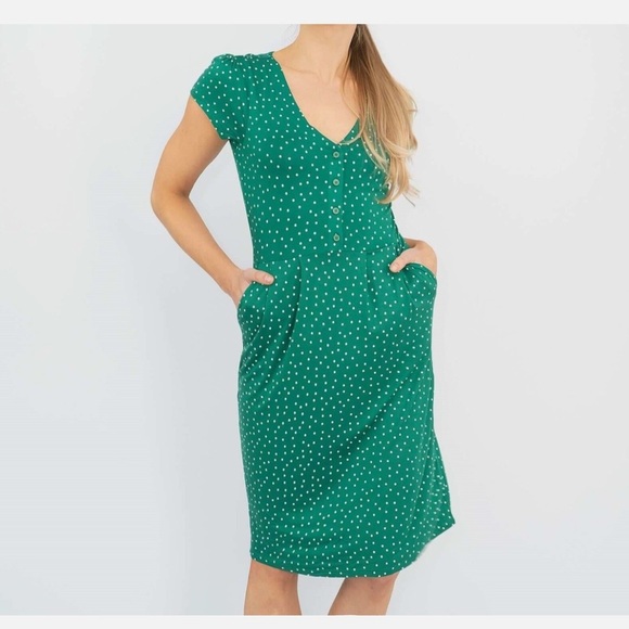 Boden Green Polka Dot Dress w/ Pockets V-Neck US Size 2 - Picture 1 of 14